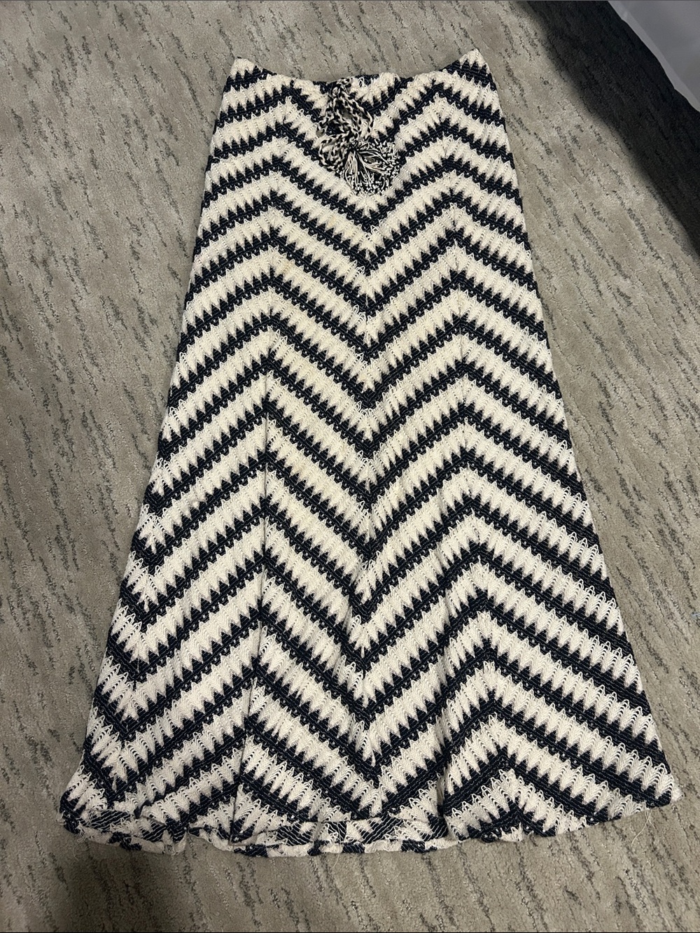 Navy & White Chevron Knit Maxi Skirt